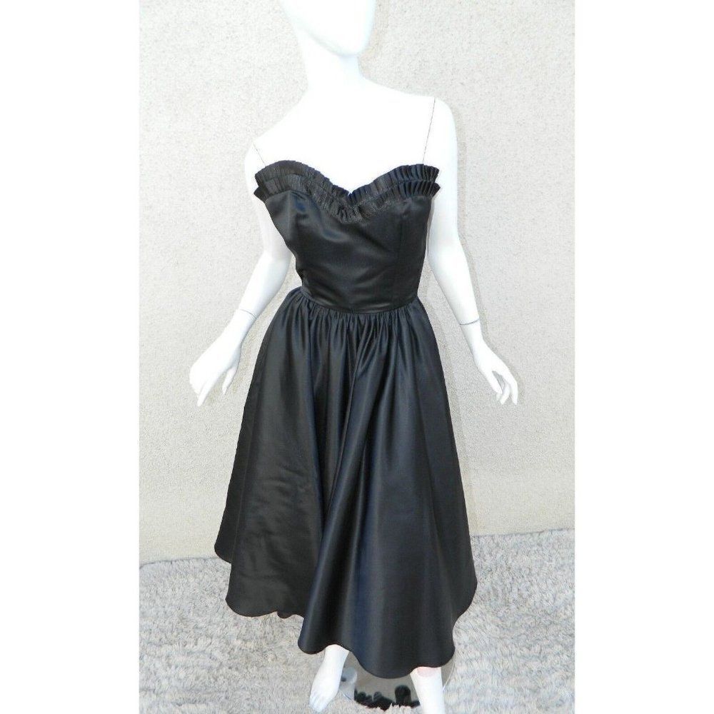 Queen Of Heartz Dress Black Satin Corset Strapless Pinup Rockability Medium